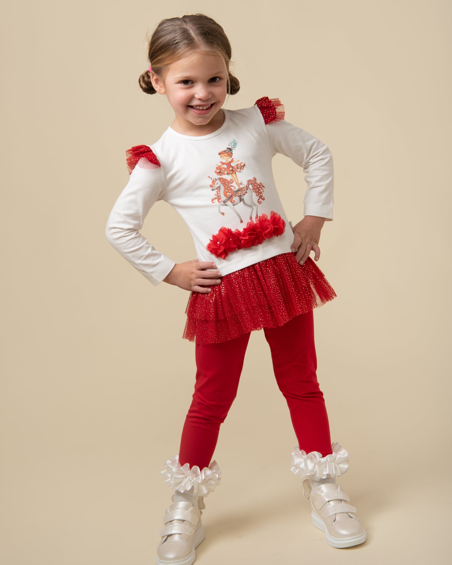 Caramelo Kids Girls Red Circus Ballerina Glitter Legging Set