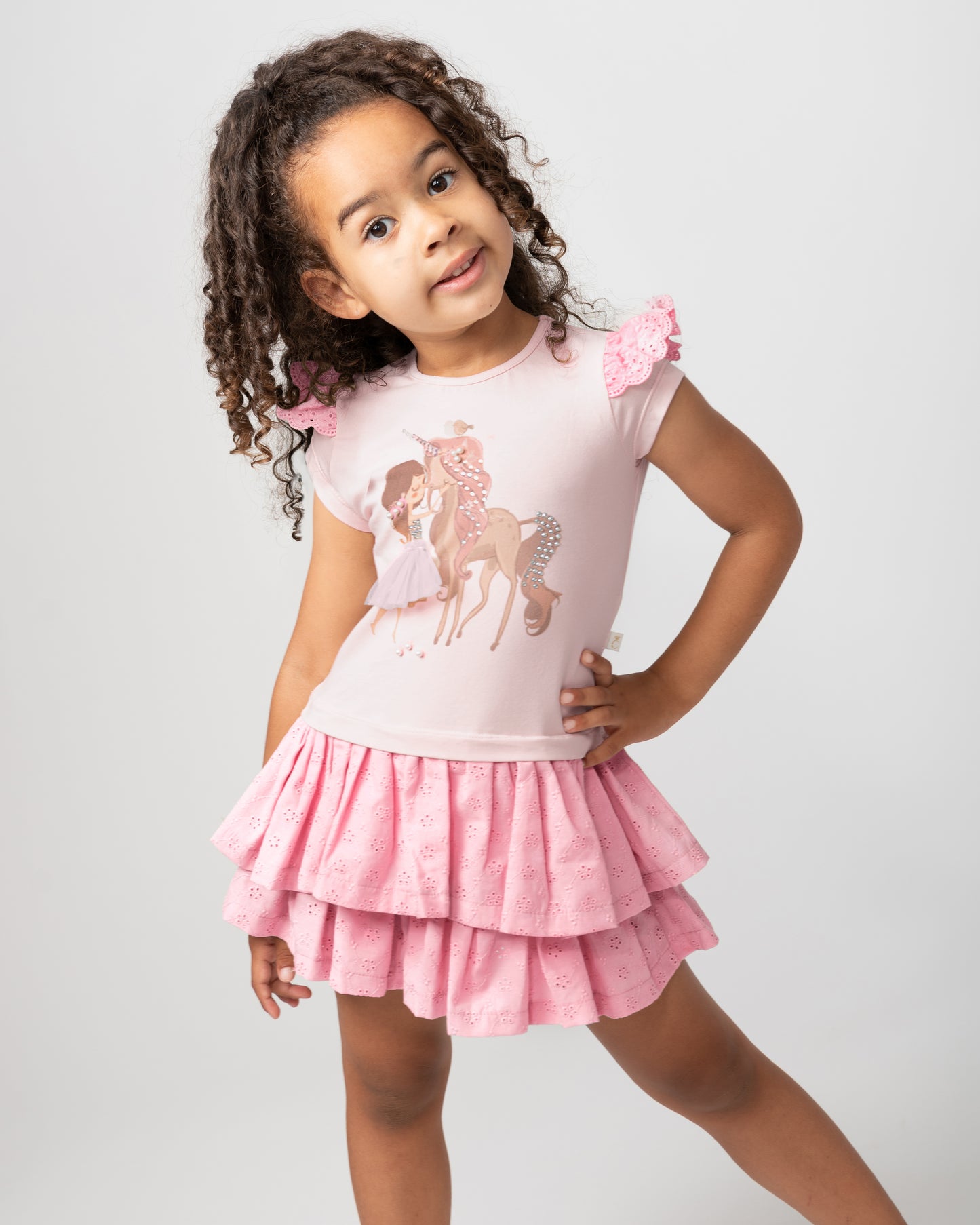 Caramelo Kids Girls Pink Diamonte Unicorn Dress