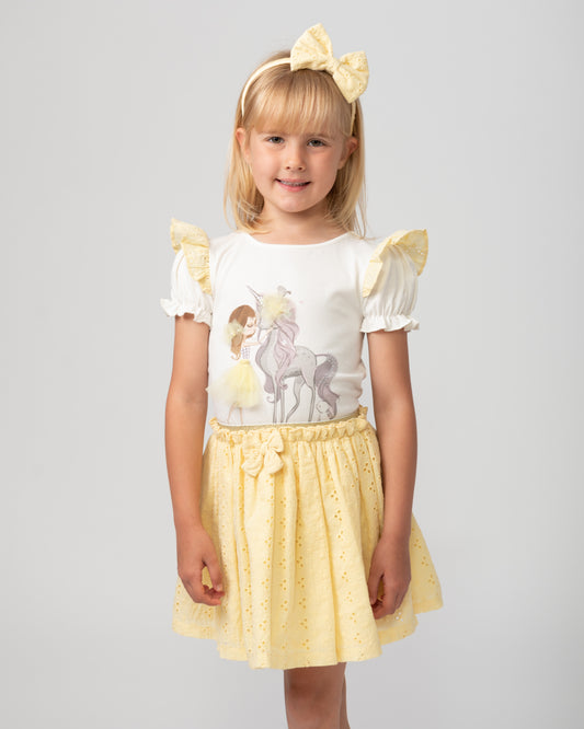 Caramelo Kids Girls Lemon Diamonte Unicorn Skirt Set