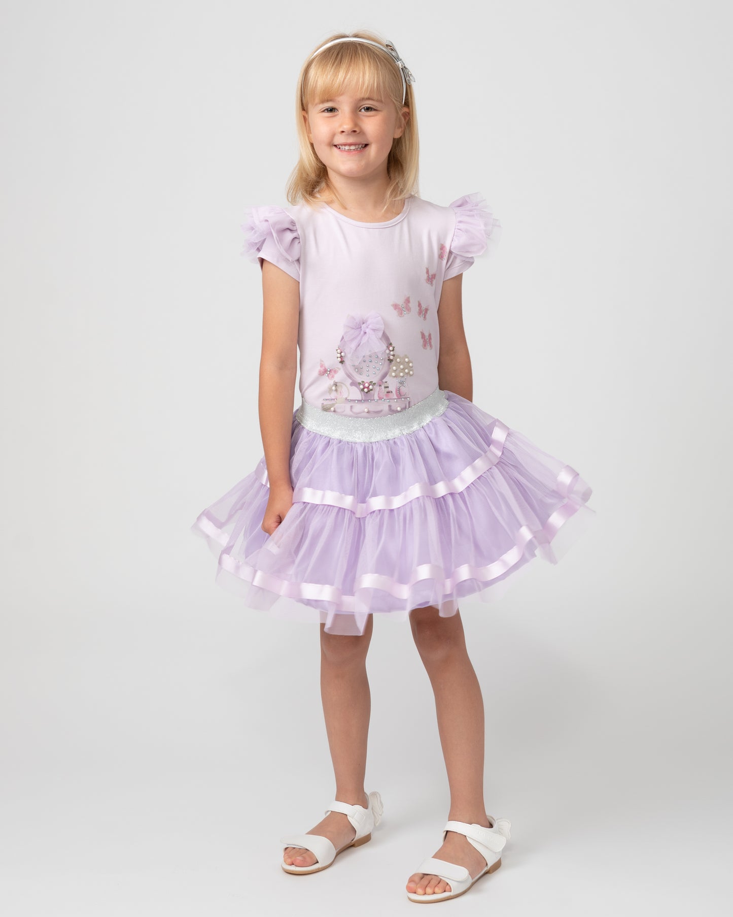 Caramelo Kids Girls Lilac Pearl Vanity Skirt Set