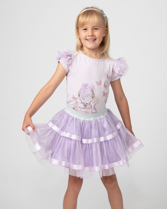 Caramelo Kids Girls Lilac Pearl Vanity Skirt Set 