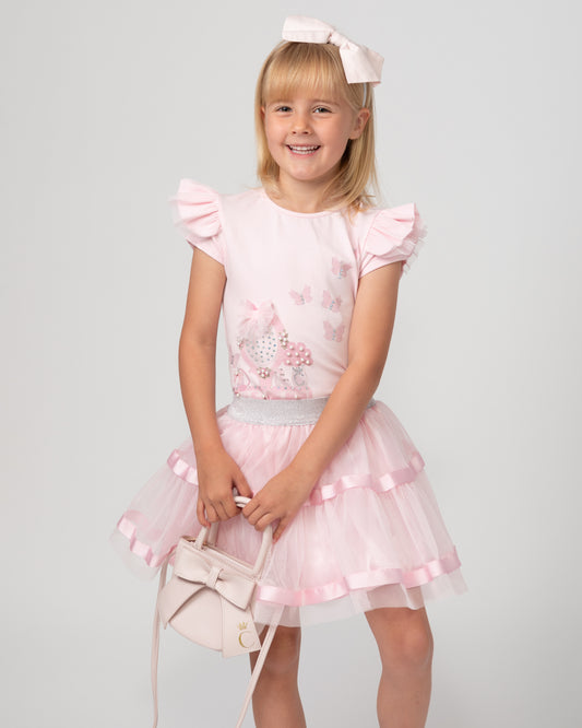 Caramelo Kids Girls Pink Pearl Vanity Skirt Set 