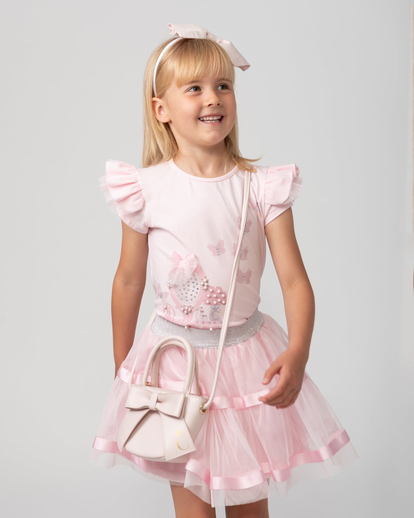 Caramelo Kids Girls Pink Pearl Vanity Skirt Set