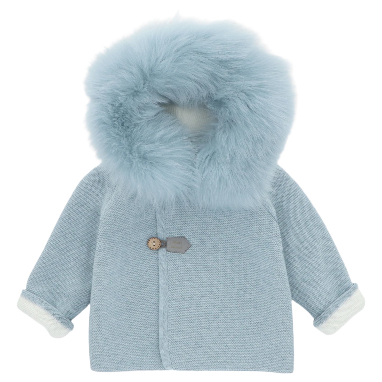 Martin Aranda Boys Knitted Blue Real Fur Hooded Coat