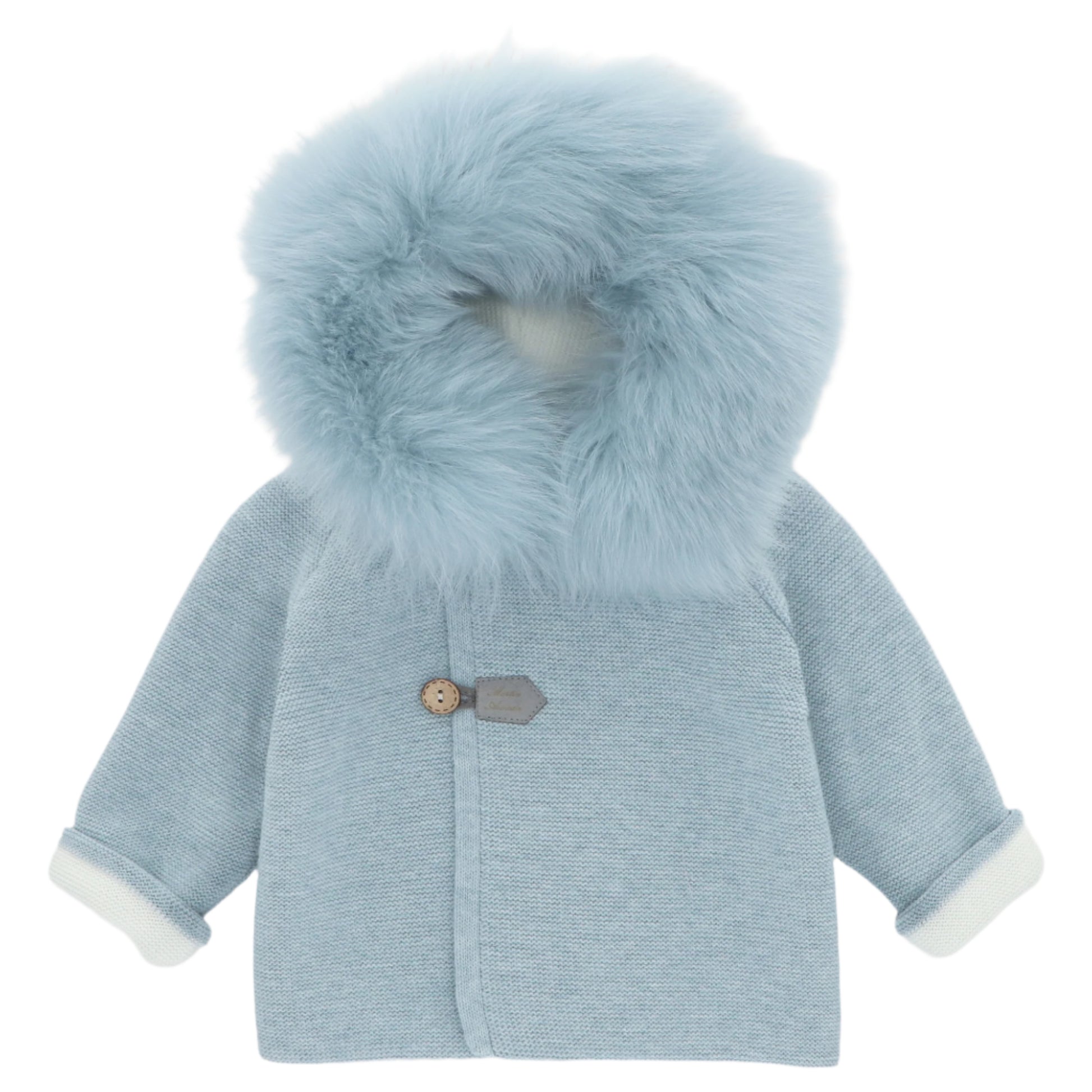 Martin Aranda Boys Knitted Blue Real Fur Hooded Coat