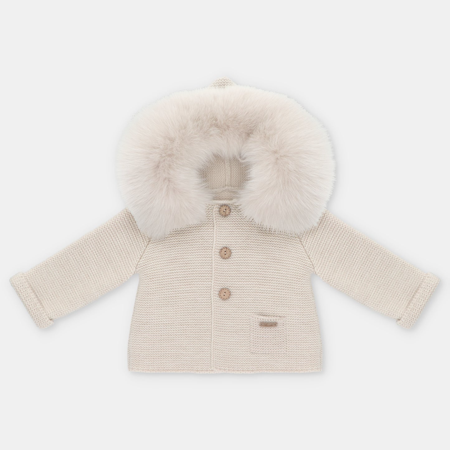 Martin Aranda Boys Knitted Stone Fur Hooded Coat
