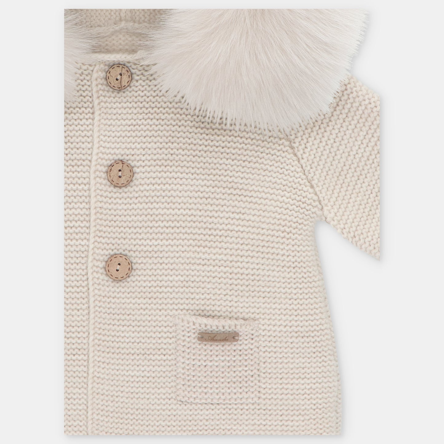 Martin Aranda Boys Knitted Stone Fur Hooded Coat