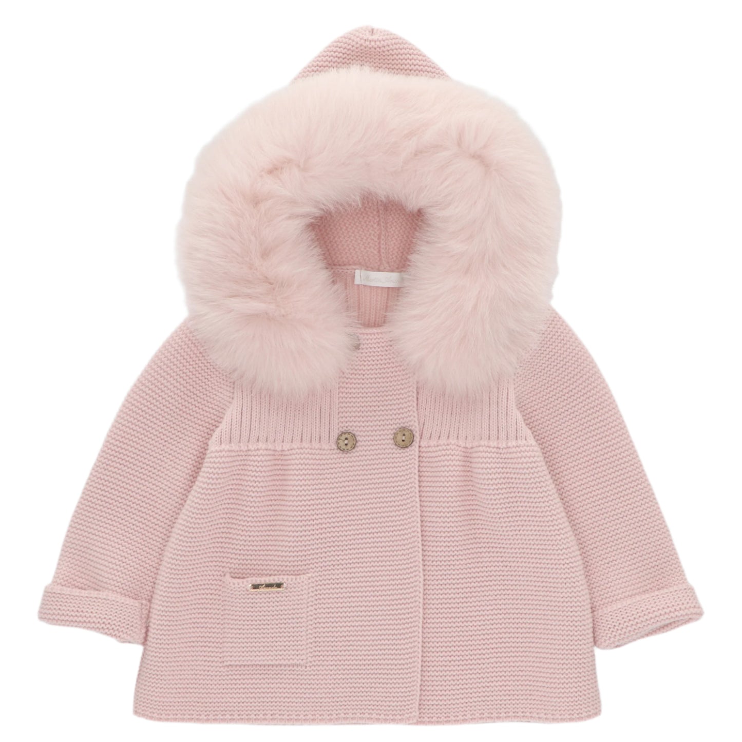 Martin Aranda Girls Knitted Blush Pink Fur Hooded Coat