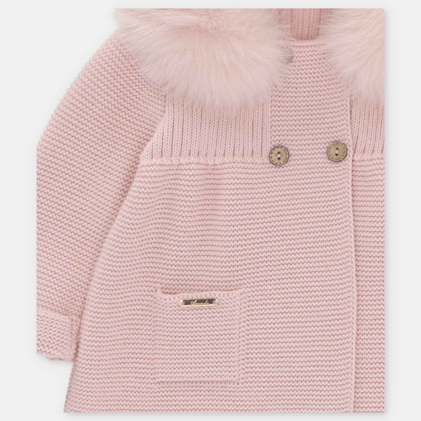 Martin Aranda Girls Knitted Blush Pink Fur Hooded Coat *Preorder