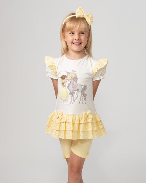 Caramelo Kids Girls Lemon Diamonte Unicorn Shorts Set