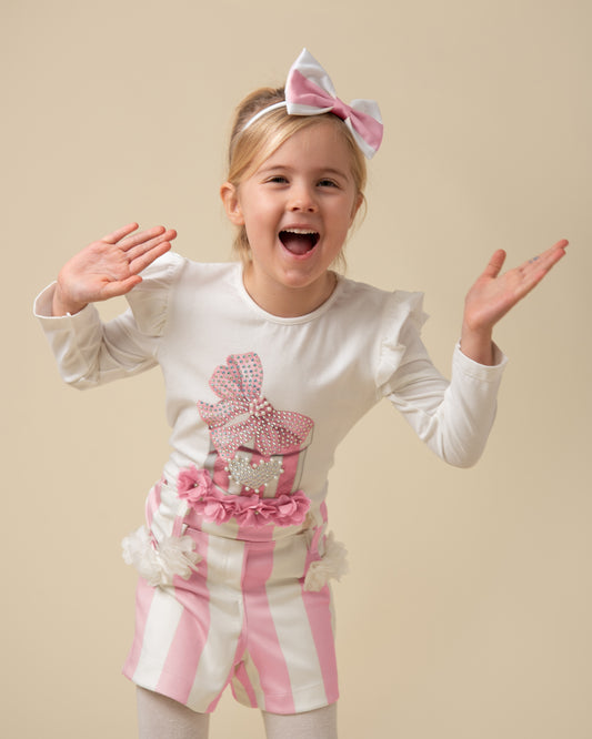 Caramelo Kids Girls Pink Pearl Present Shorts Set
