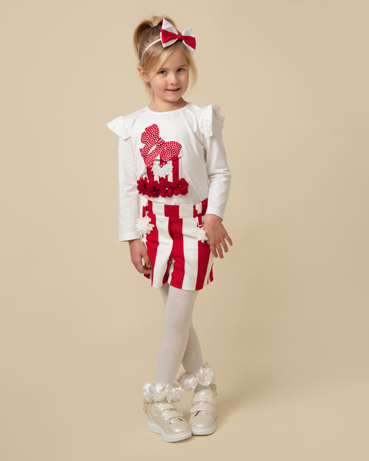 Caramelo Kids Girls Red Pearl Present Shorts Set