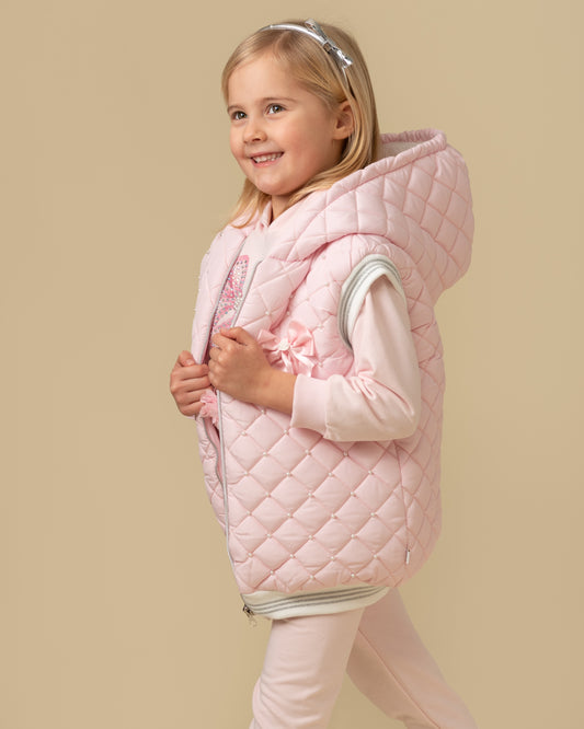 Caramelo Kids Girls Pink Pearl Hooded Gillet with Bow