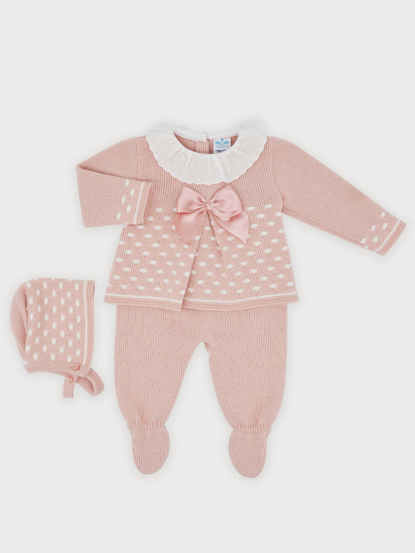 Sardon Girls Blush 3PC Knitted Spot Jacket, Top & Trousers