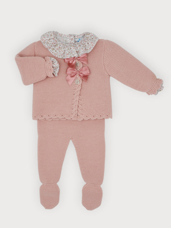 Sardon Girls Blush 3PC Knitted Jacket, Top & Trousers