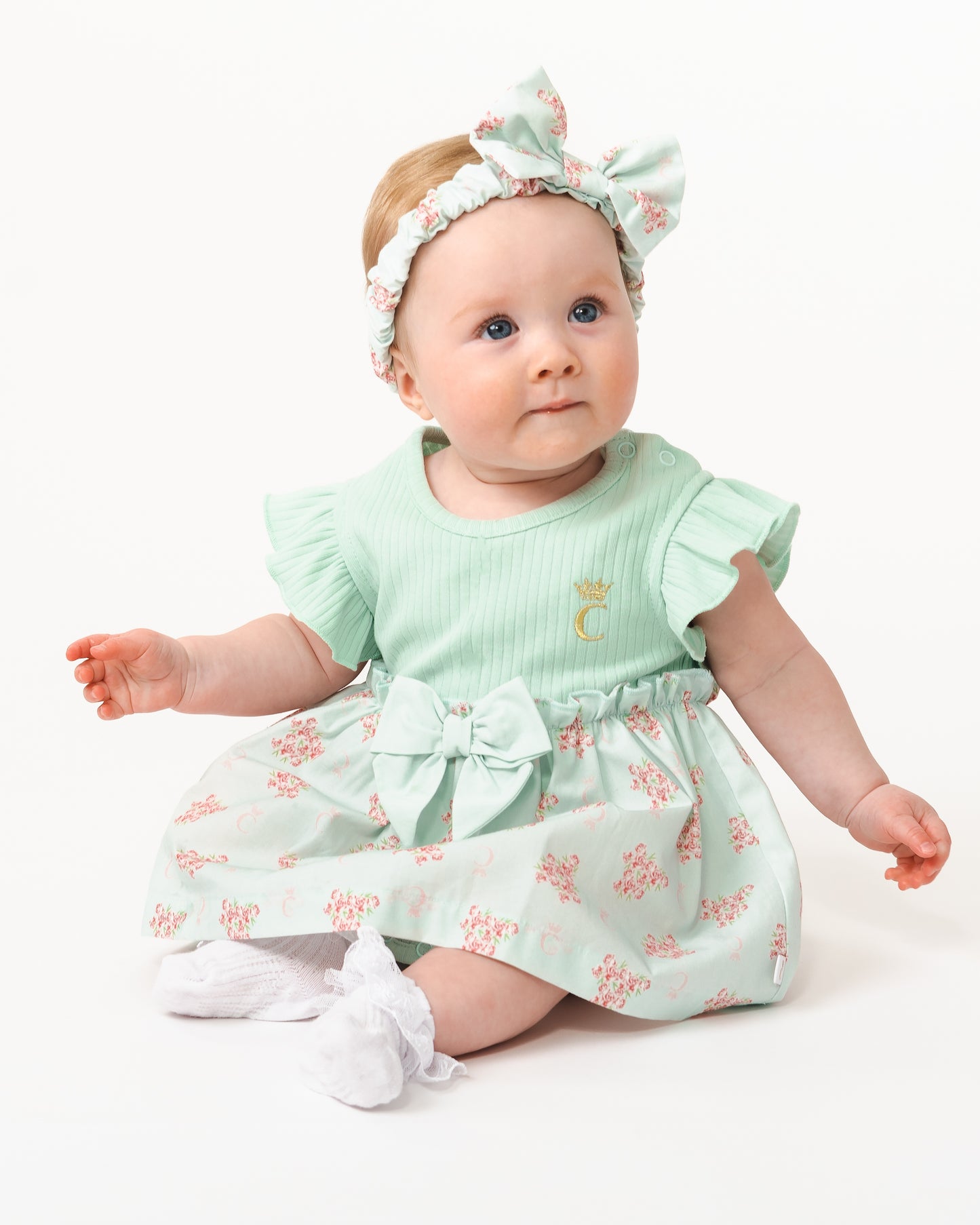 Caramelo Kids Girls Mint Ribbed Summer Garden Baby Dress with Hat