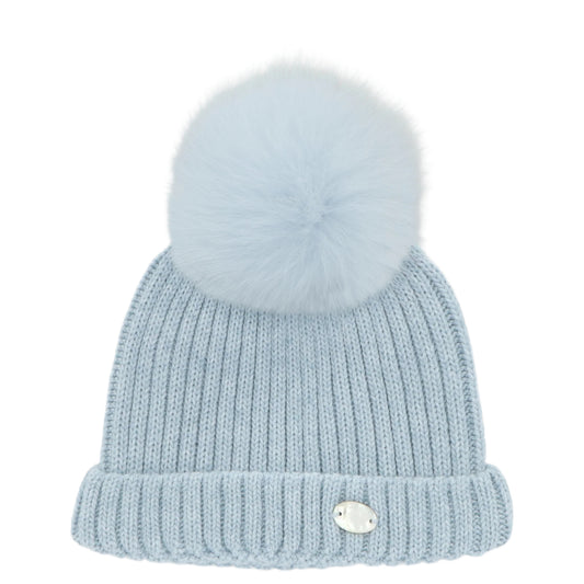 Martin Aranda Boys Knitted Blue Real Fur Hat