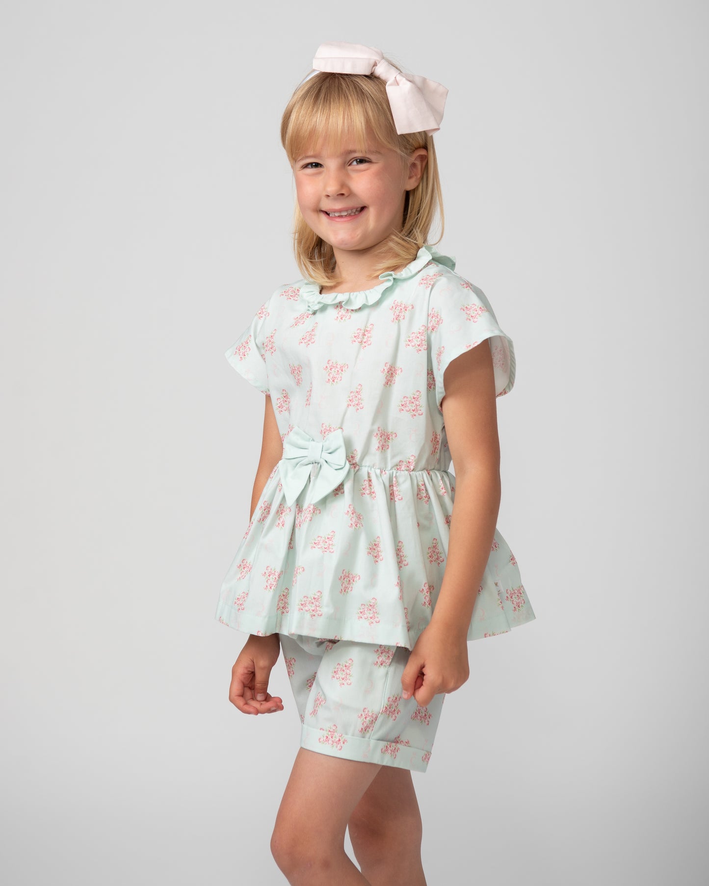 Caramelo Kids Girls Mint Summer Garden Shorts Set