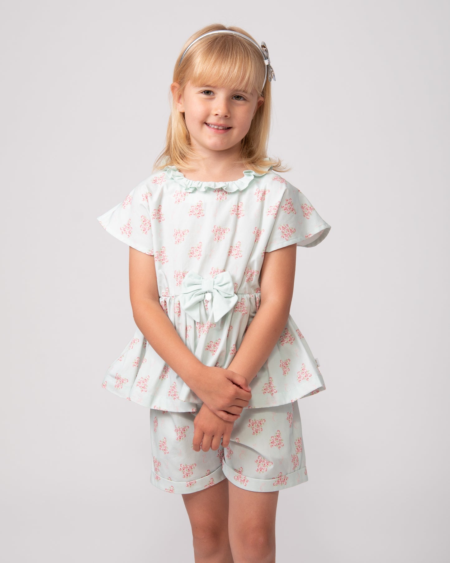Caramelo Kids Girls Mint Summer Garden Shorts Set