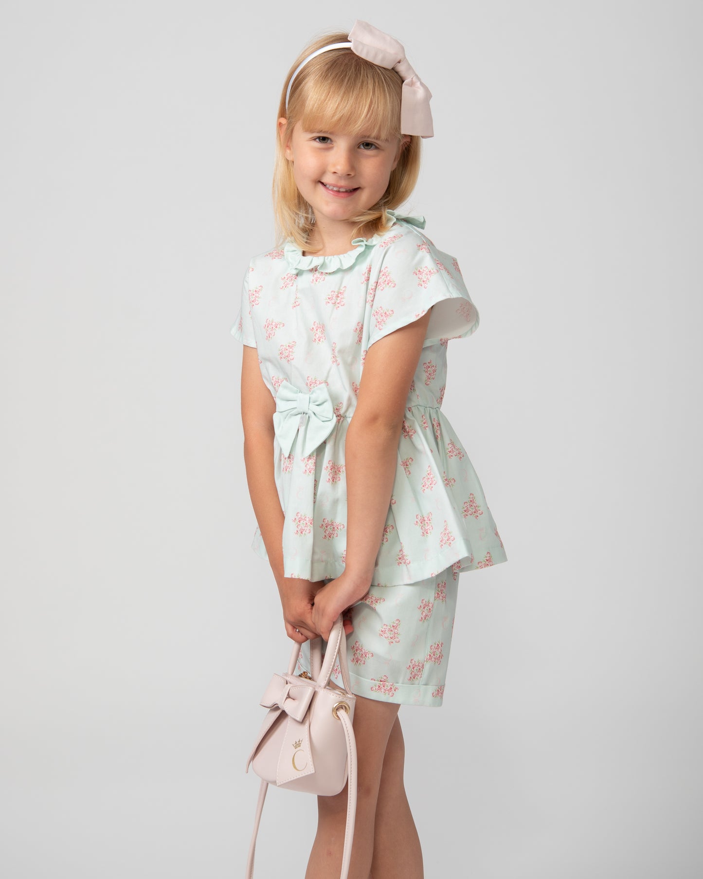 Caramelo Kids Girls Mint Summer Garden Shorts Set