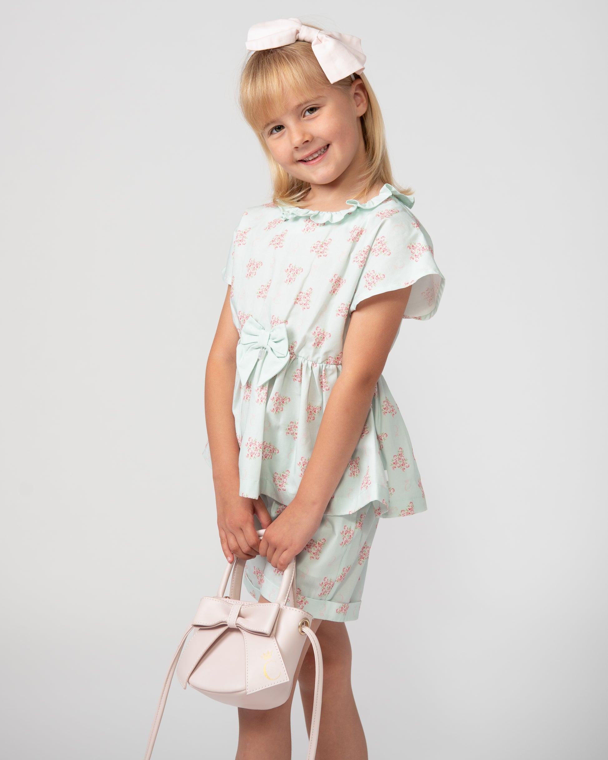 Caramelo Kids Girls Mint Summer Garden Shorts Set