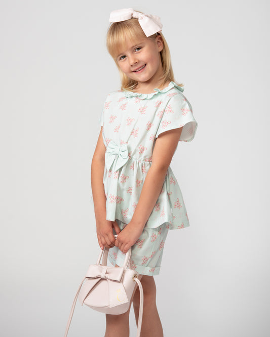 Caramelo Kids Girls Mint Summer Garden Shorts Set