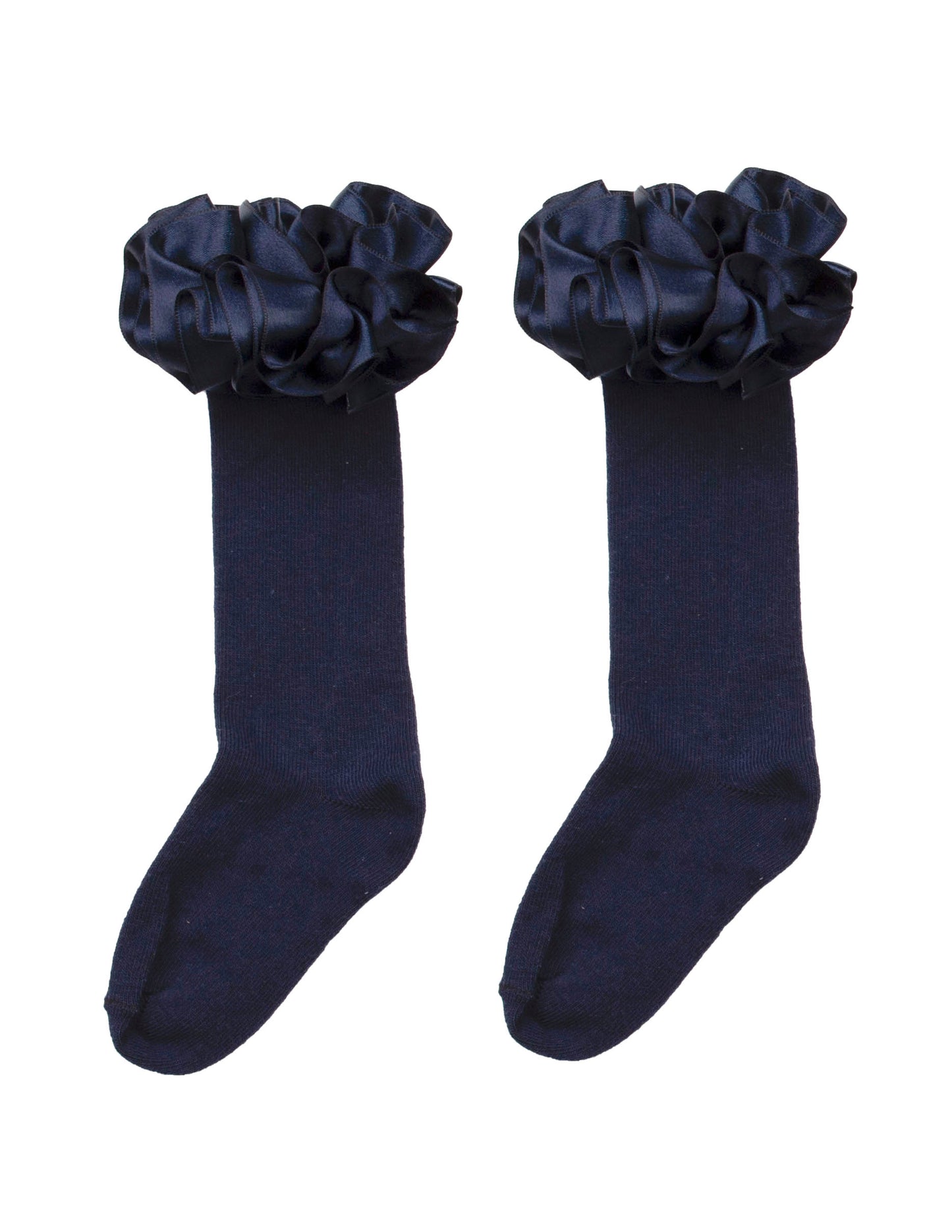 Caramelo Kids Navy Ruffle Ribbon Knee High Socks