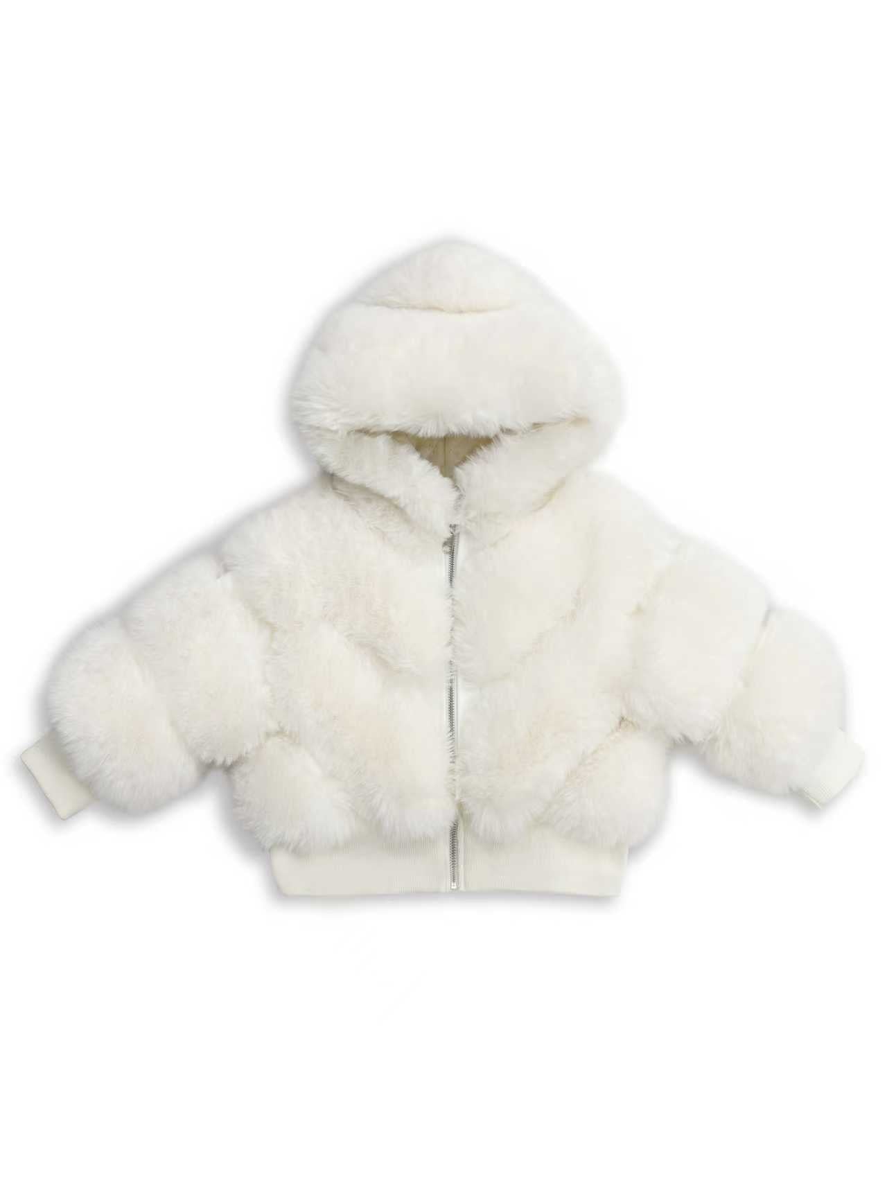 Giorgio Bambino Ivory Faux Fur Hooded Bomber Jacket