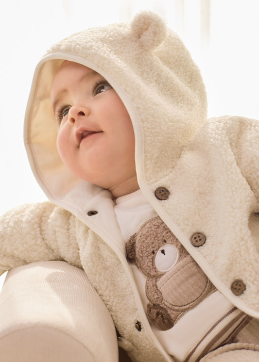 Mayoral Baby Ivory Hooded Teddy Fleece Baby Jacket