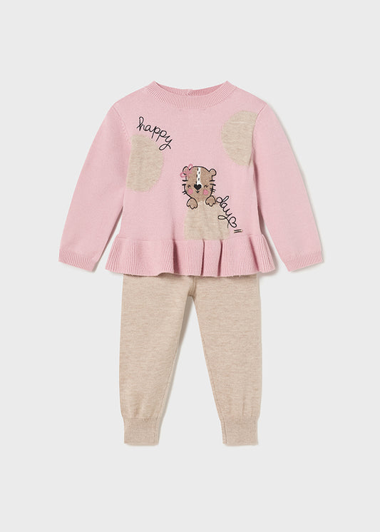 Mayoral Toddler Girls Rose knitted Pink Knitted Cat Trouser Set