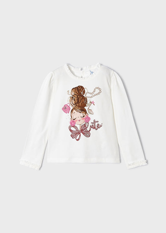 Mayoral Girls Ivory Pink Lady Cotton Top