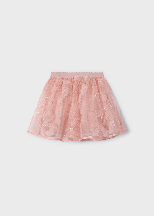 Mayoral Girls Pink Sequin & Tulle Floral Skirt
