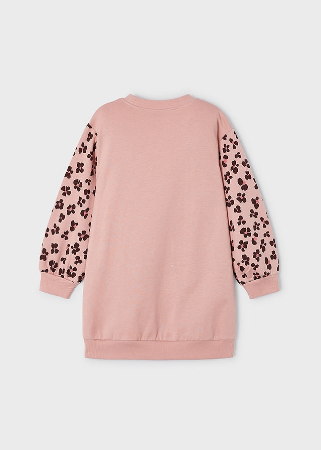 Mayoral Girls Pink leopard Cotton Sweatshirt Dress