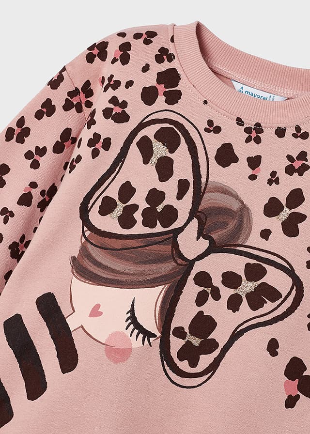 Mayoral Girls Pink leopard Cotton Sweatshirt Dress