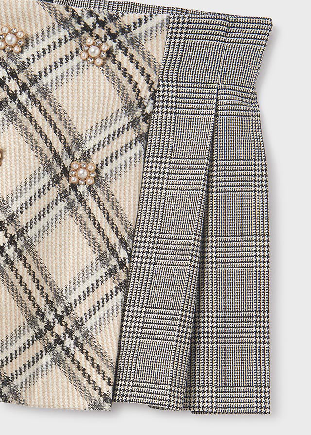 Abel & Lula Girls Grey & Beige Tartan Check Skirt