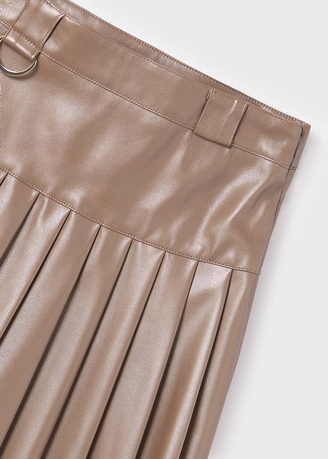 Mayoral Girls Mocha Pleated Faux Leather Skirt