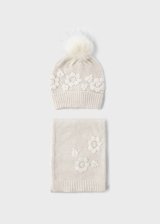 Mayoral Girls Ivory Knitted Hat & Scarf Set