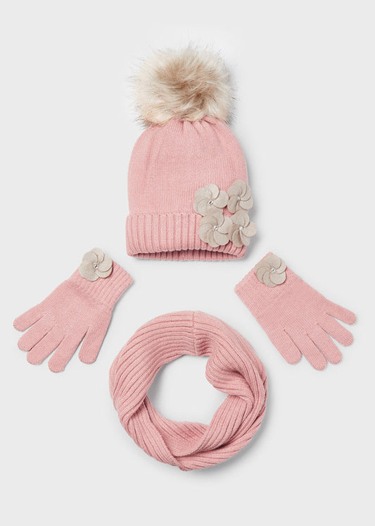 Mayoral Girls Pink Knitted Hat Set