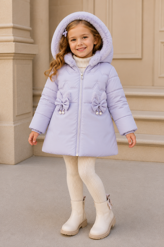 Girls Faux Fur Hooded Lilac Winter Puffer Coat | Warm Padded Jacket | Ages 2–6 *Online Product