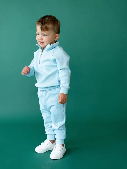 Frosy Blue Boys Fleeced Lounge Suit Ribbed Cotton