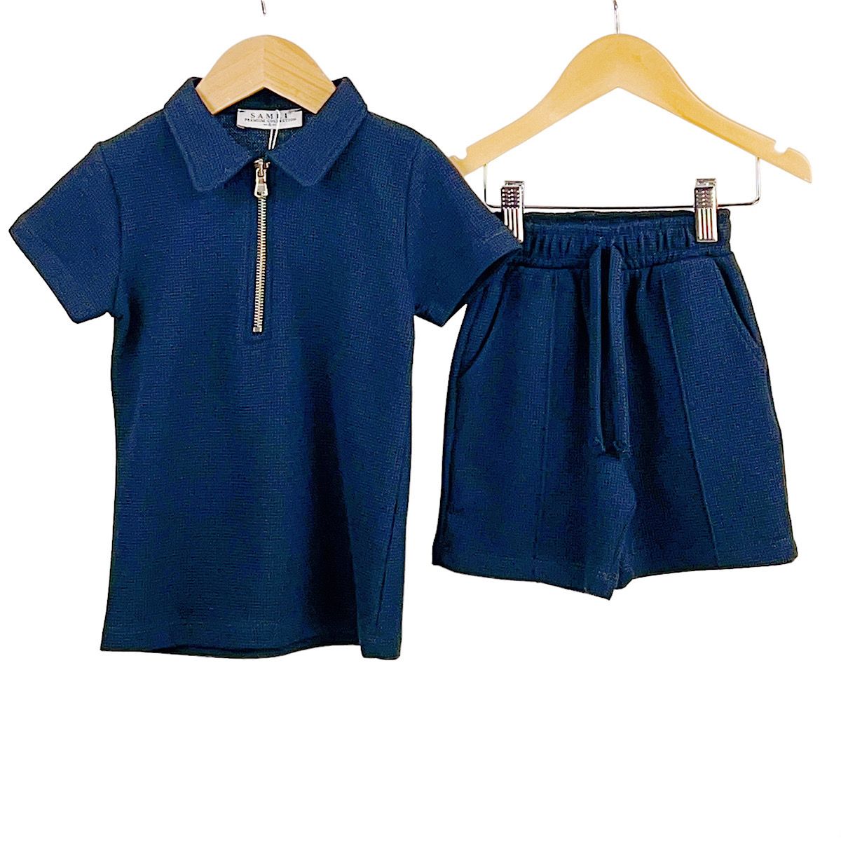 Boys Navy Blue Polo T shirt & Shorts Set