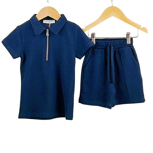 Boys Navy Blue Polo T shirt & Shorts Set