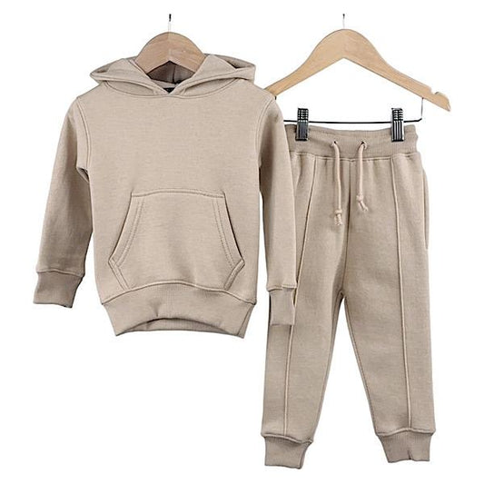 Boys Toddler Beige Piped Hoodie Lounge set