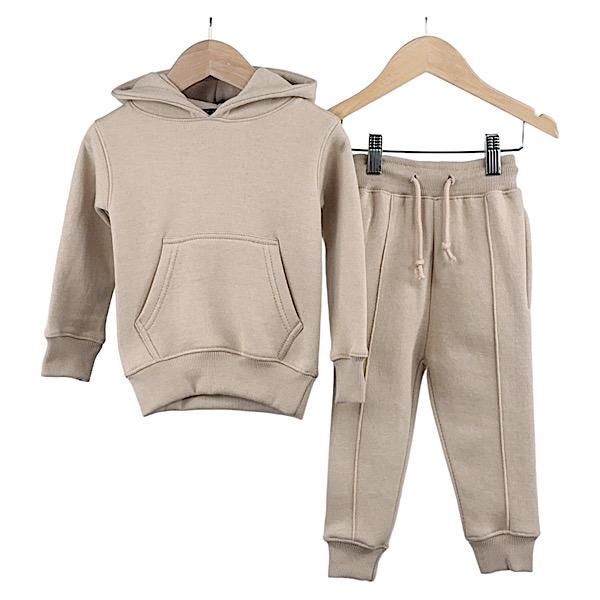 Boys Beige Piped Hoodie Lounge set