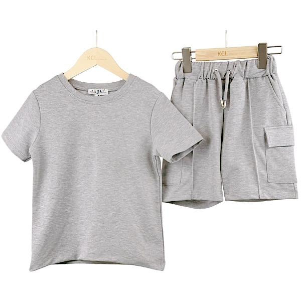 Boys Grey 2 PC T Shirt & Shorts Set