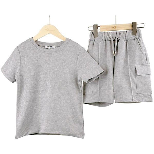 Boys Grey 2 PC T Shirt & Shorts Set
