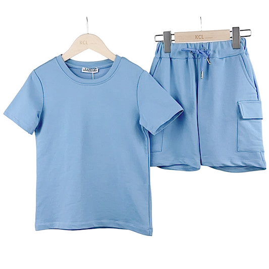 Boys Sky Blue 2 PC T Shirt & Shorts Set