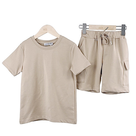Boys Beige 2 PC T Shirt & Shorts Set