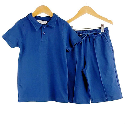 Boys Navy Blue Polo T shirt & Shorts Set