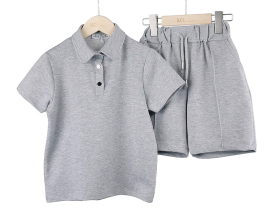 Boys GreyButton Polo Shirt and Shorts